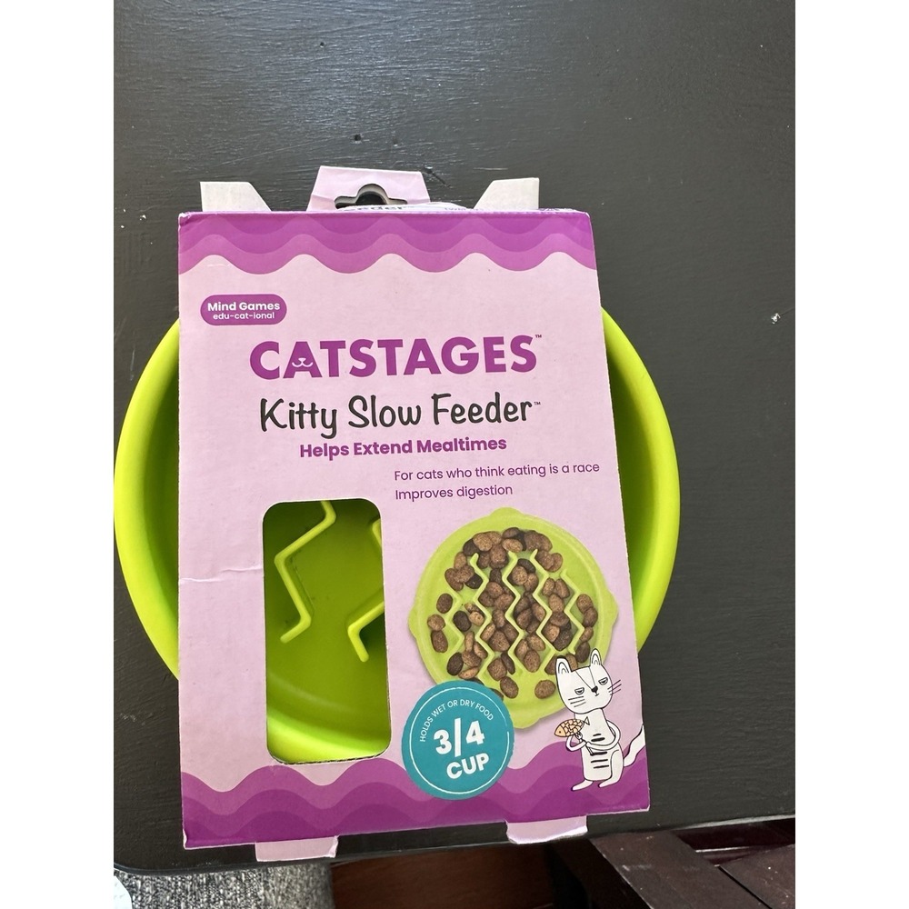 Catstsges Kitty Cat Slow Feeder Bowl Healthy Eating Green Digestion Support